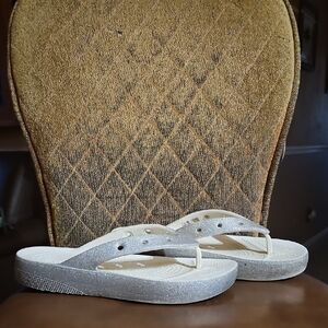 Crocs Classic Platform Glitter Flip Flops Thong Sandals Shoes Slip On Silver